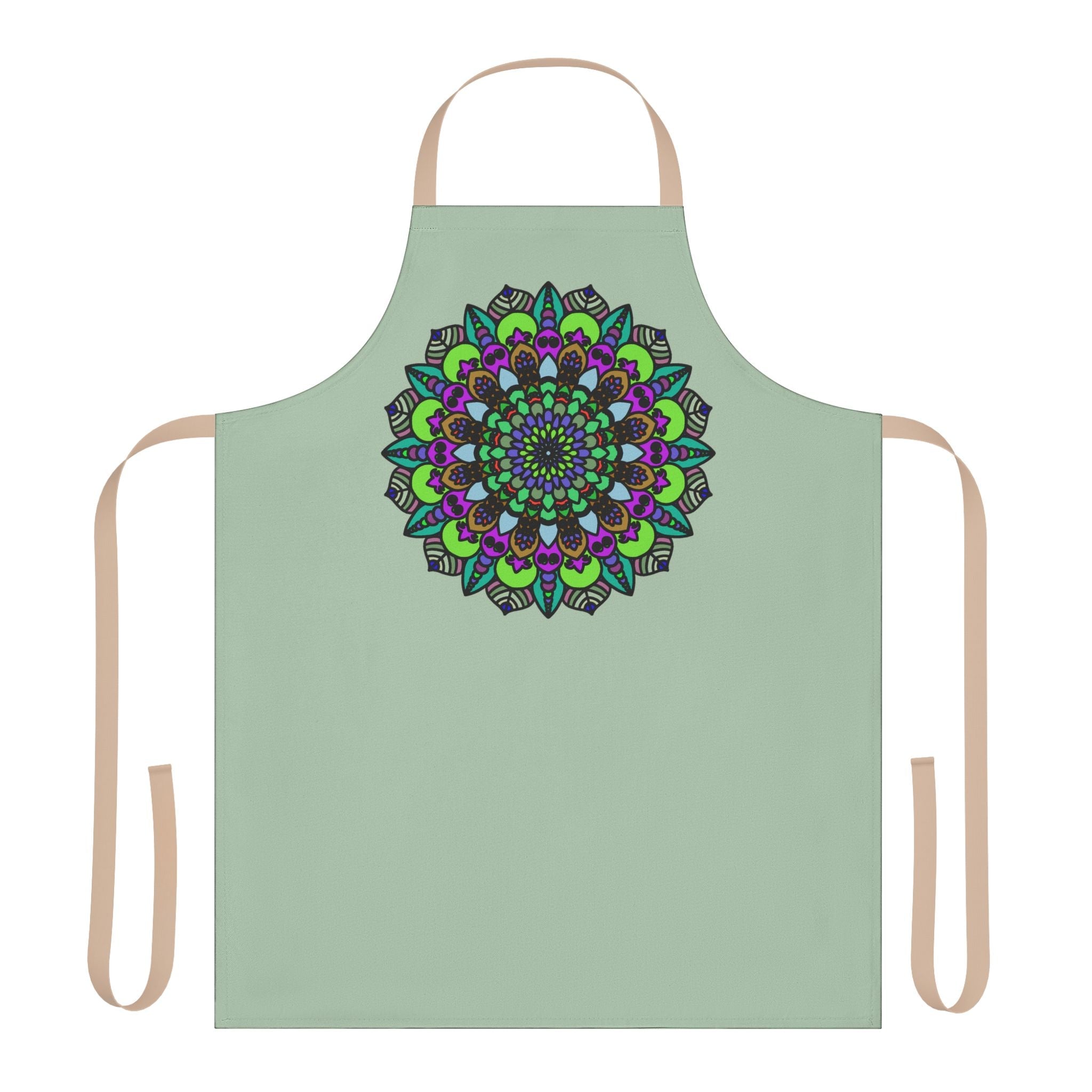 Sage Green Mandala Apron - Hand Drawn Art All Over Prints - Blululi