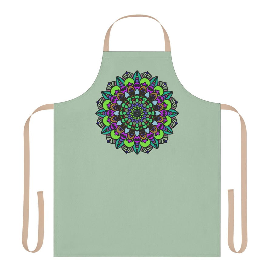 Sage Green Mandala Apron - Hand Drawn Art All Over Prints - Blululi