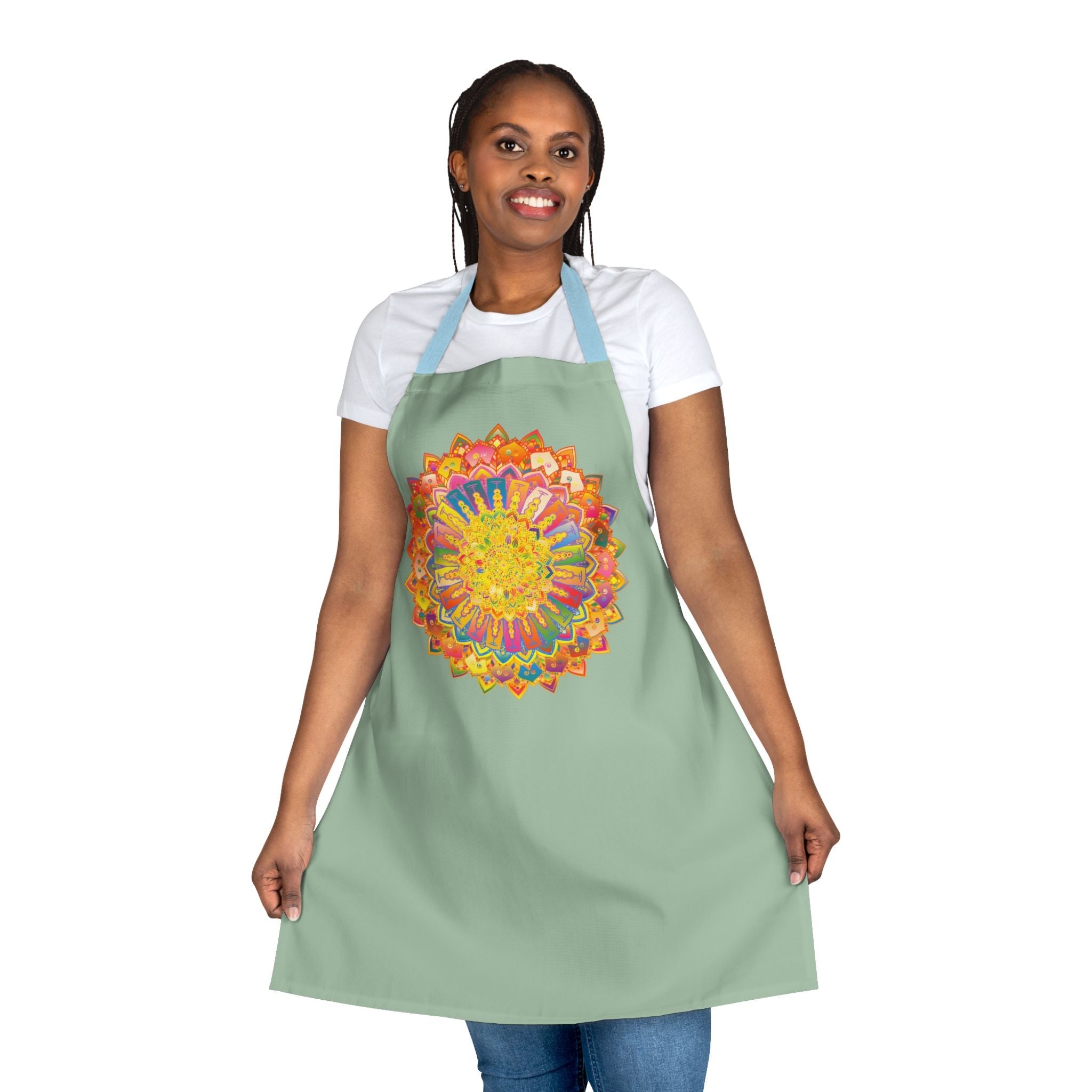 Sage Green Mandala Apron - Hand - Drawn Art All Over Prints - Blululi