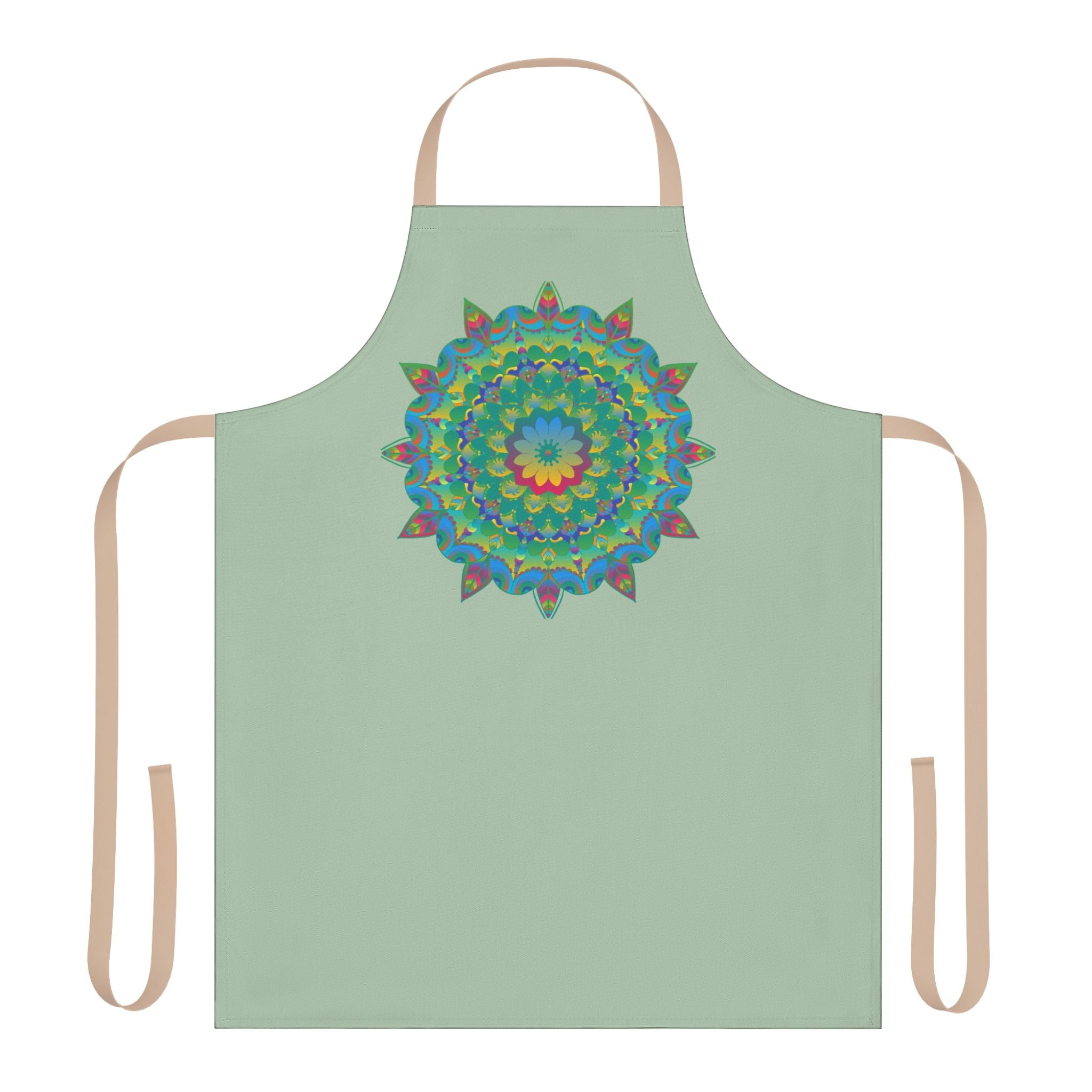 Sage Green Mandala Apron - Hand Drawn Art All Over Prints - Blululi