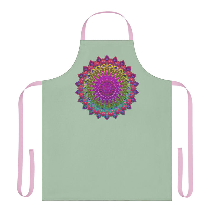 Sage Green Mandala Apron - Hand Drawn Art All Over Prints - Blululi