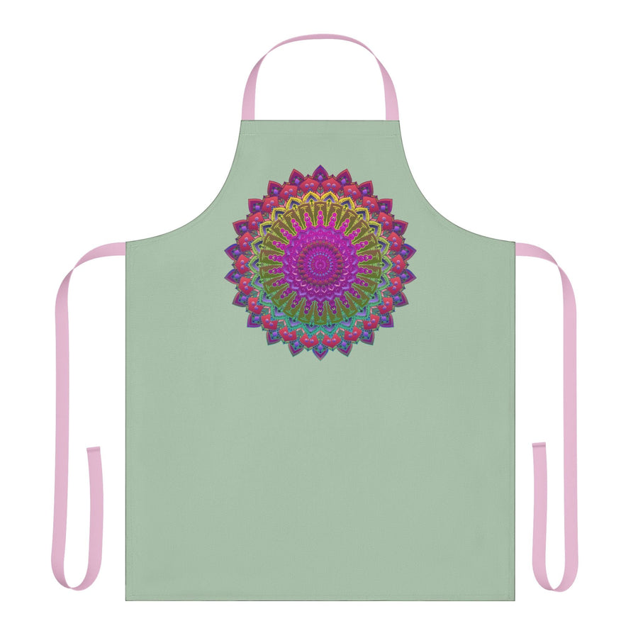 Sage Green Mandala Apron - Hand Drawn Art All Over Prints - Blululi