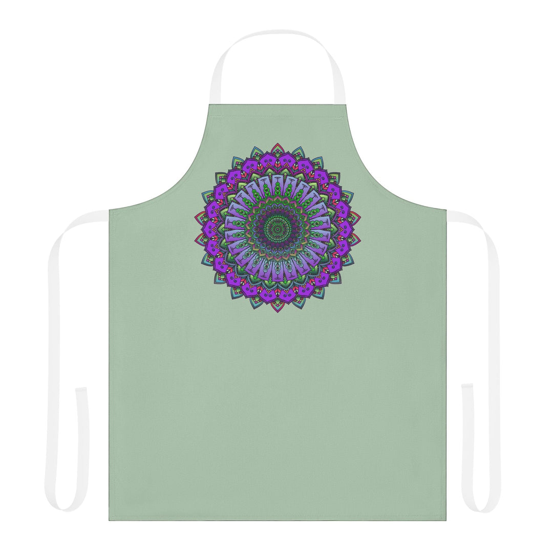 Sage Green Mandala Apron - Hand Drawn Art All Over Prints - Blululi