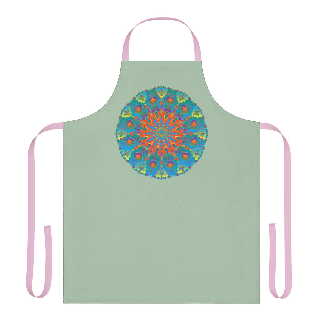 Sage Green Mandala Apron - Hand - Drawn Art All Over Prints - Blululi