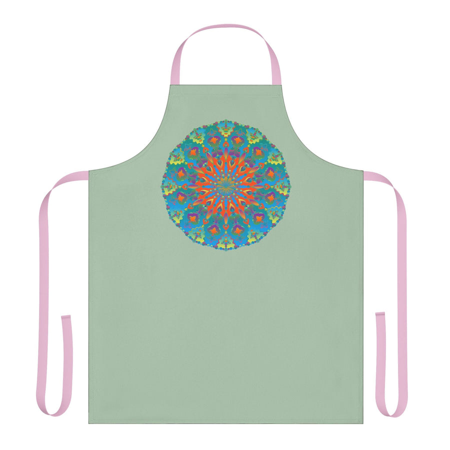 Sage Green Mandala Apron - Hand - Drawn Art All Over Prints - Blululi
