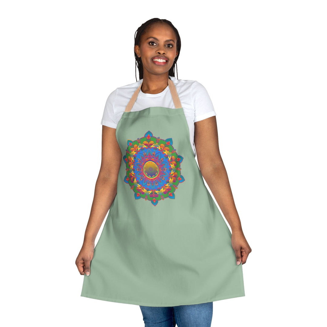 Sage Green Mandala Apron - Hand Drawn Art All Over Prints - Blululi