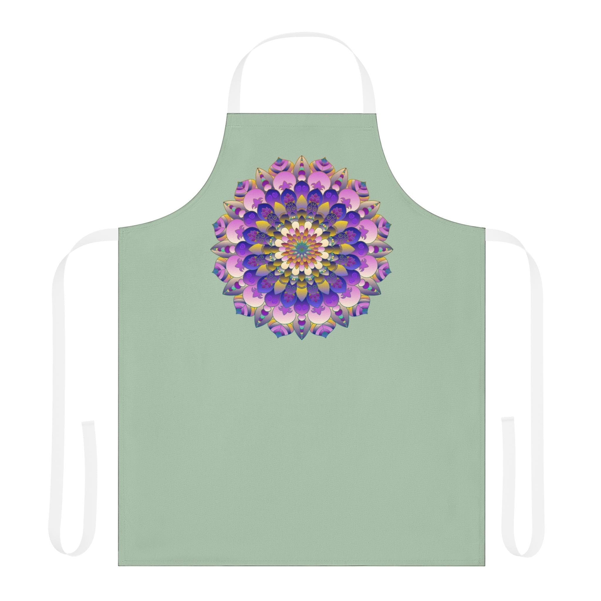 Sage Green Mandala Apron - Hand Drawn Art All Over Prints - Blululi