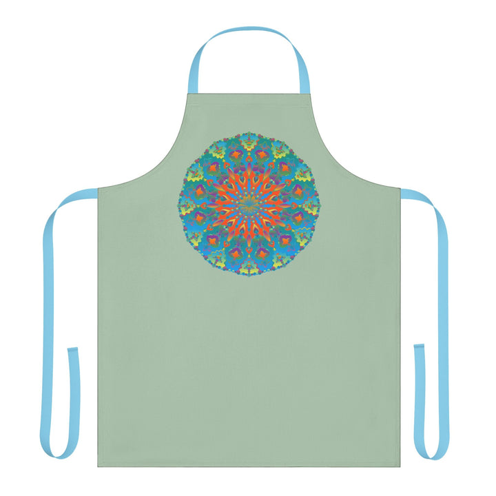 Sage Green Mandala Apron - Hand - Drawn Art All Over Prints - Blululi