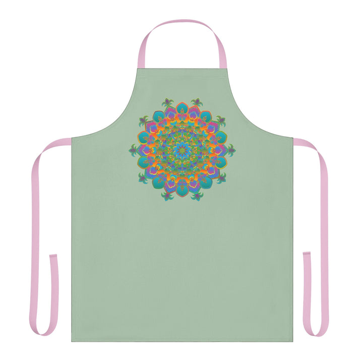 Sage Green Mandala Apron - Hand Drawn Art All Over Prints - Blululi