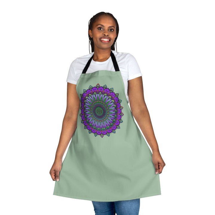 Sage Green Mandala Apron - Hand Drawn Art All Over Prints - Blululi