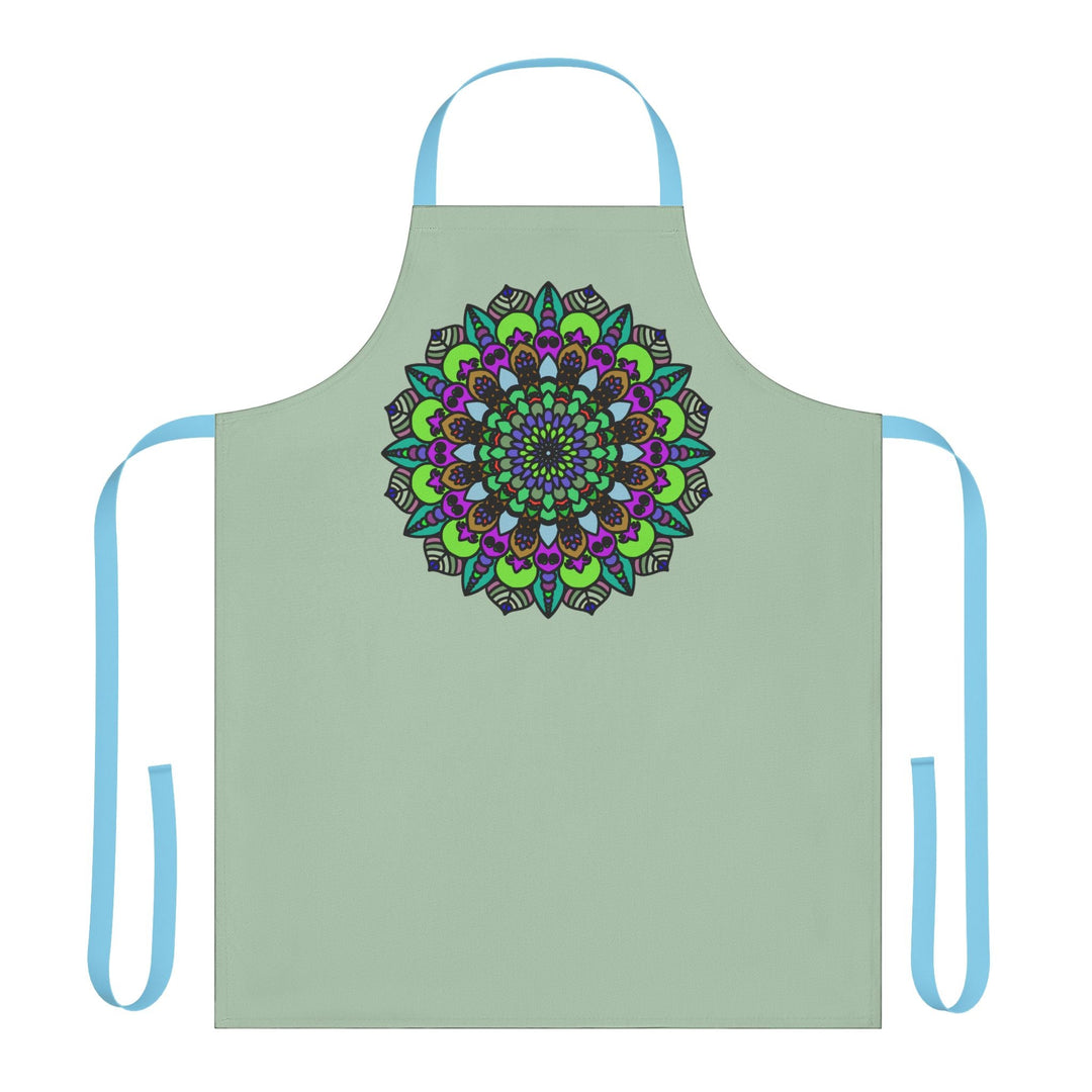 Sage Green Mandala Apron - Hand Drawn Art All Over Prints - Blululi