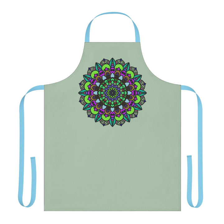 Sage Green Mandala Apron - Hand Drawn Art All Over Prints - Blululi