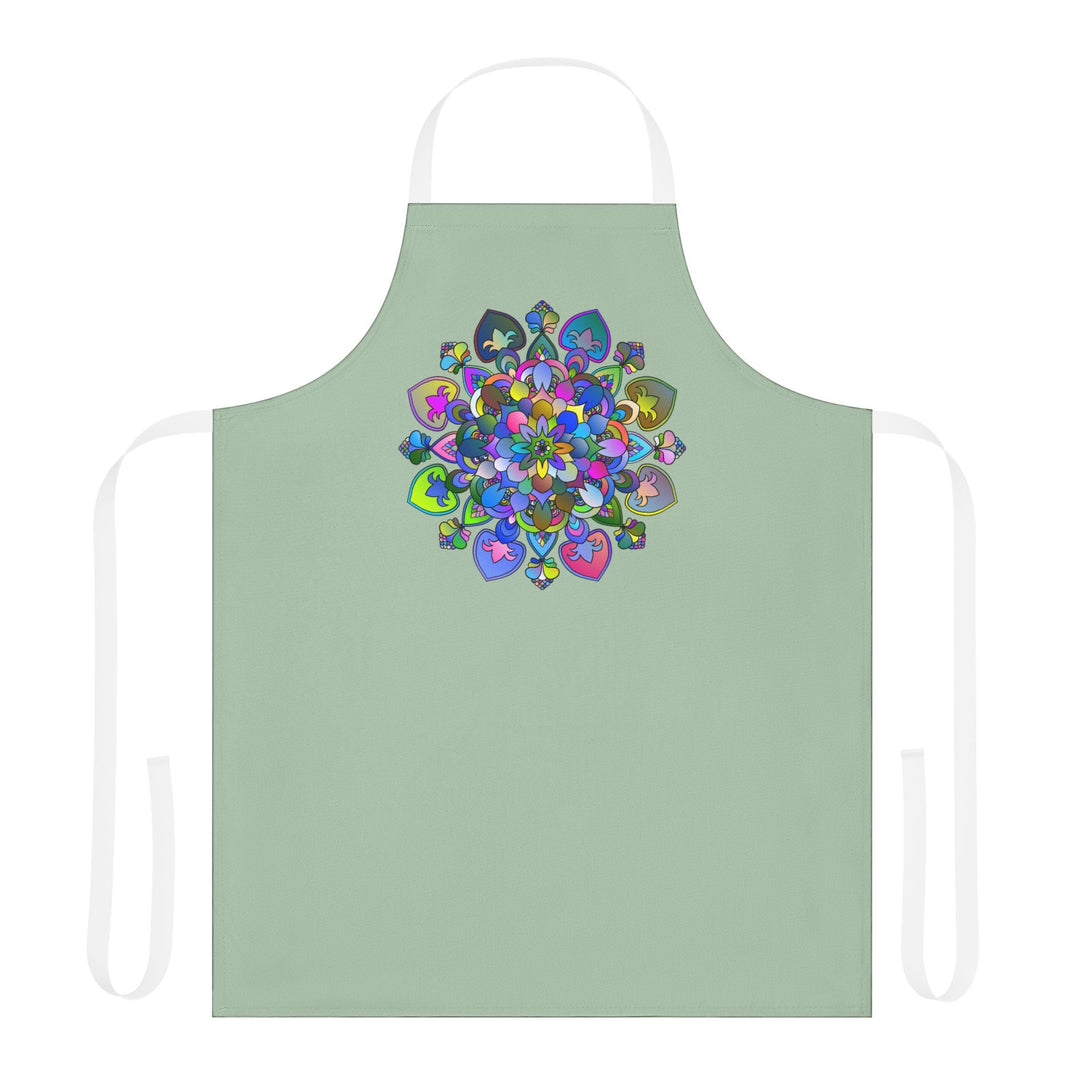 Sage Green Mandala Apron - Hand Drawn Art All Over Prints - Blululi