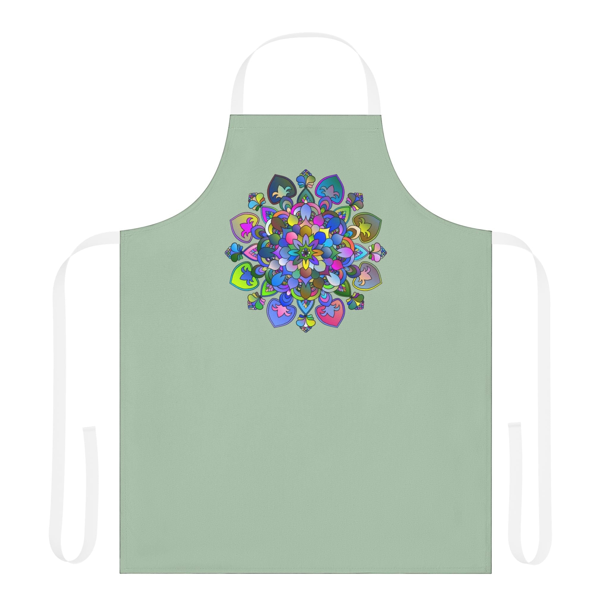 Sage Green Mandala Apron - Hand Drawn Art All Over Prints - Blululi