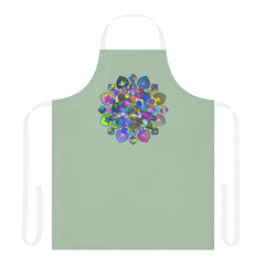 Sage Green Mandala Apron - Hand Drawn Art All Over Prints - Blululi
