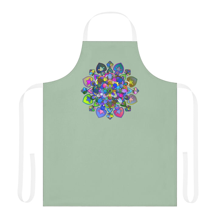 Sage Green Mandala Apron - Hand Drawn Art All Over Prints - Blululi