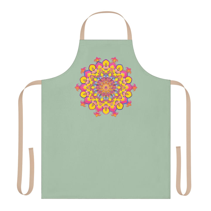 Sage Green Mandala Apron - Hand Drawn Art All Over Prints - Blululi