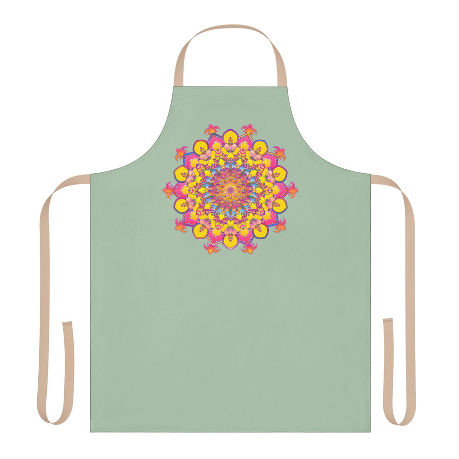 Sage Green Mandala Apron - Hand Drawn Art All Over Prints - Blululi