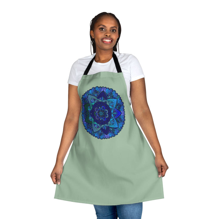 Sage Green Mandala Apron - Hand - Drawn Art All Over Prints - Blululi