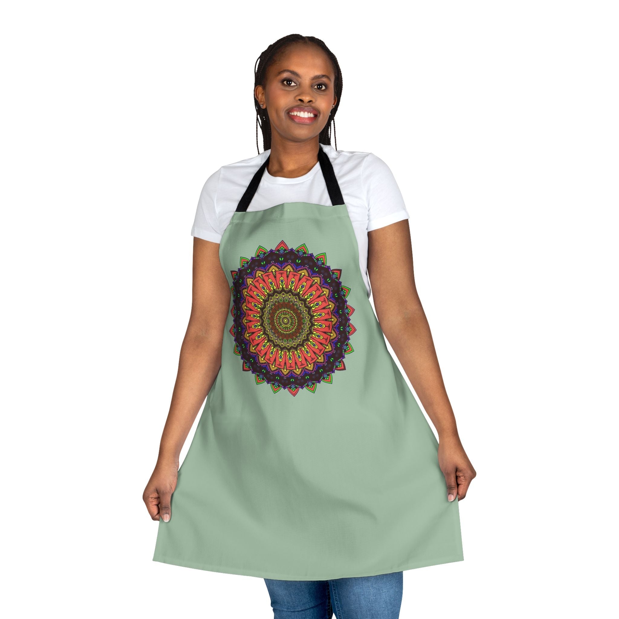 Sage Green Mandala Apron - Hand - Drawn Art All Over Prints - Blululi