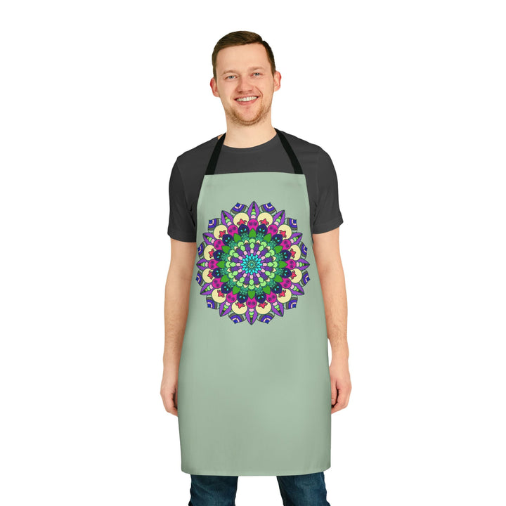 Sage Green Mandala Apron - Hand Drawn Art All Over Prints - Blululi