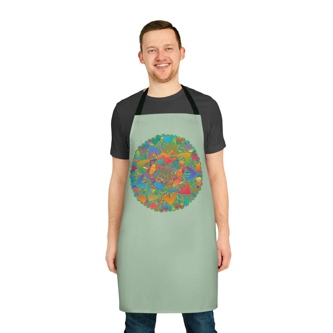 Sage Green Mandala Apron - Hand Drawn Art All Over Prints - Blululi