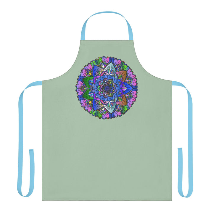 Sage Green Mandala Apron - Hand Drawn Art All Over Prints - Blululi