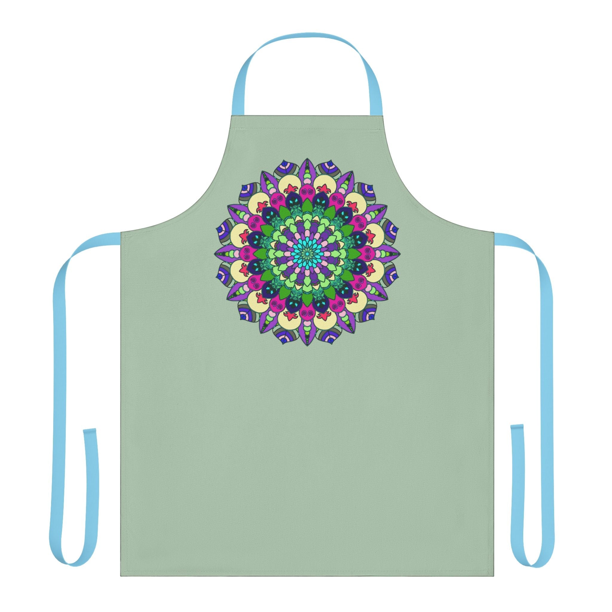 Sage Green Mandala Apron - Hand Drawn Art All Over Prints - Blululi