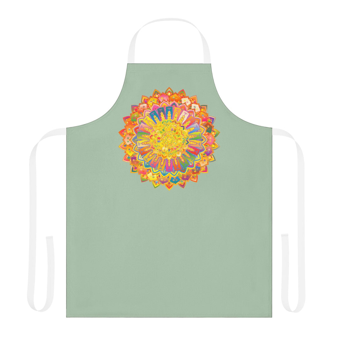 Sage Green Mandala Apron - Hand - Drawn Art All Over Prints - Blululi