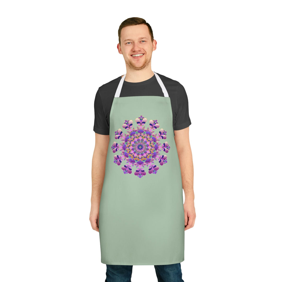 Sage Green Mandala Apron - Hand Drawn Art All Over Prints - Blululi