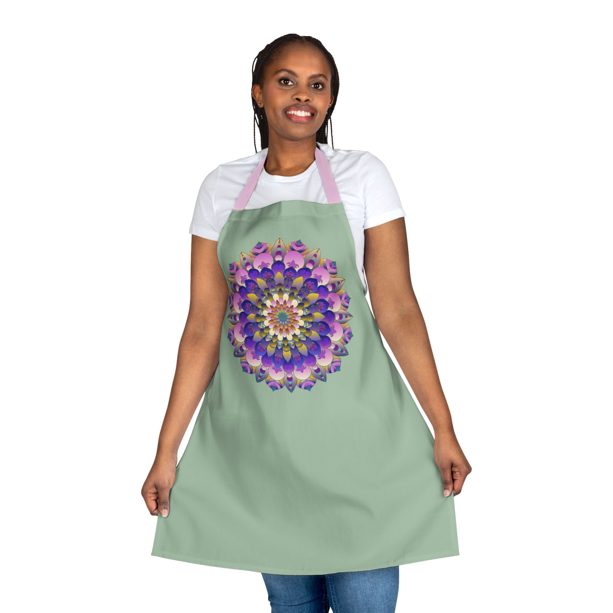 Sage Green Mandala Apron - Hand Drawn Art All Over Prints - Blululi