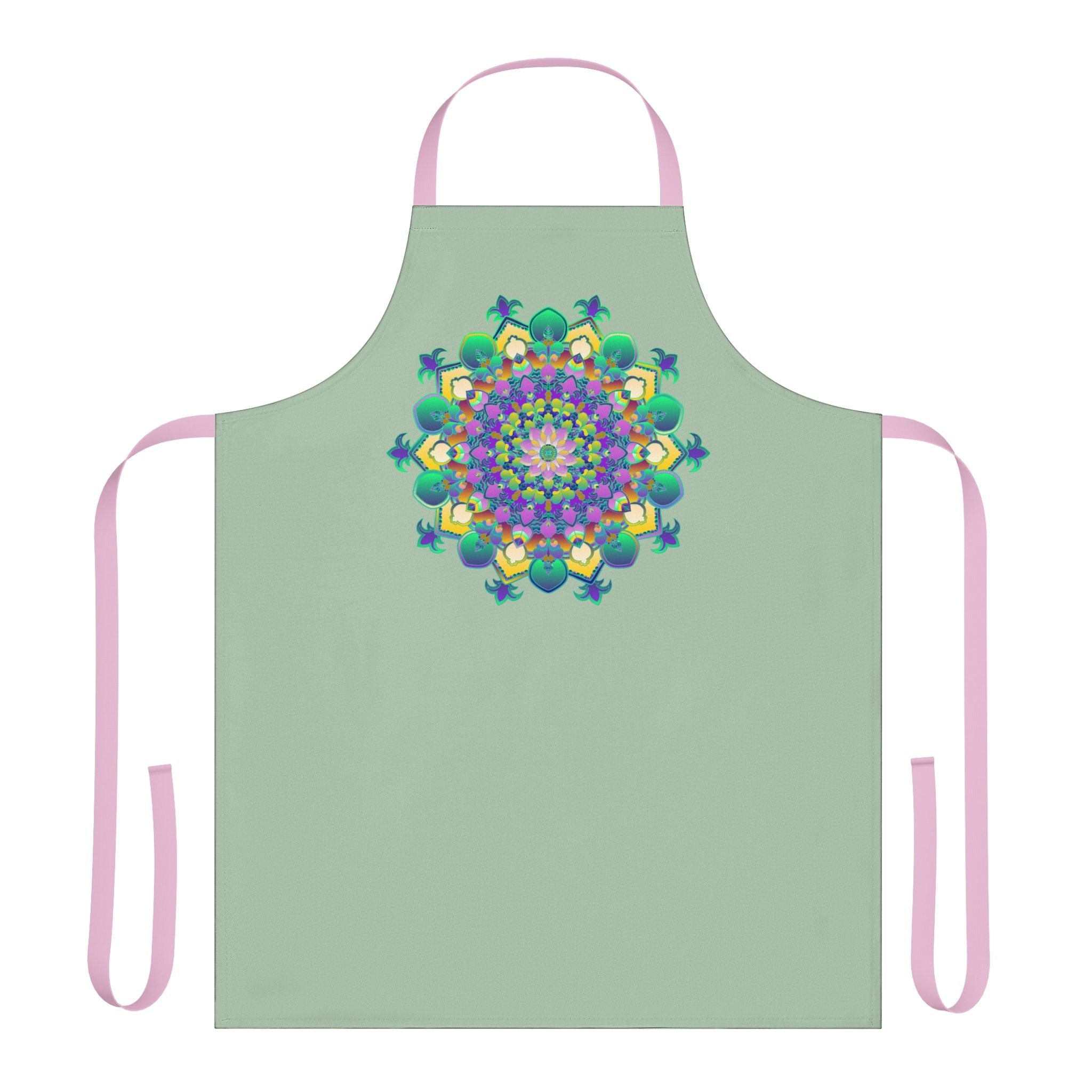 Sage Green Mandala Apron - Hand Drawn Art All Over Prints - Blululi