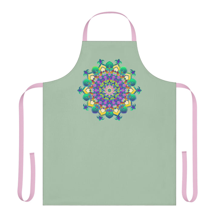 Sage Green Mandala Apron - Hand Drawn Art All Over Prints - Blululi