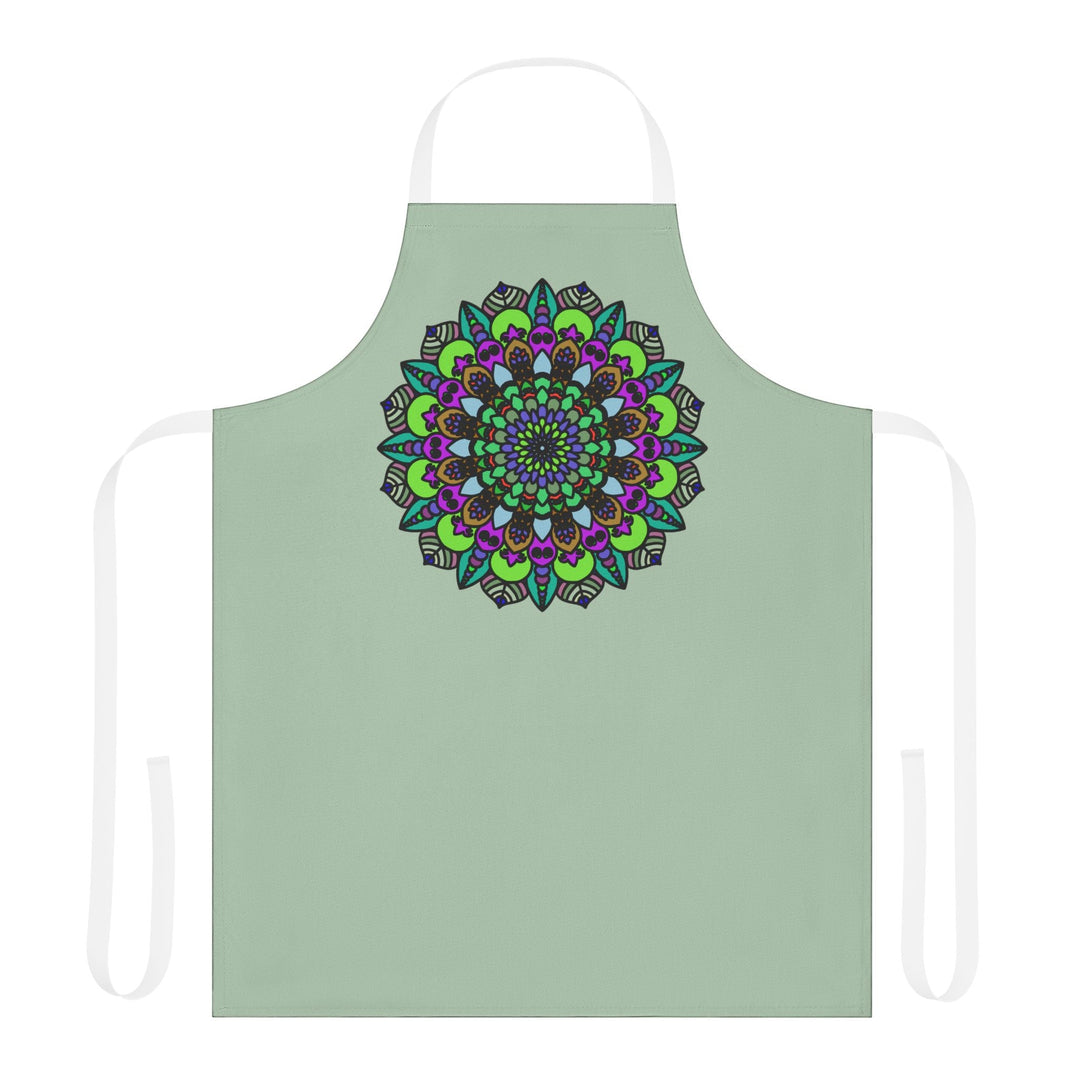 Sage Green Mandala Apron - Hand Drawn Art All Over Prints - Blululi