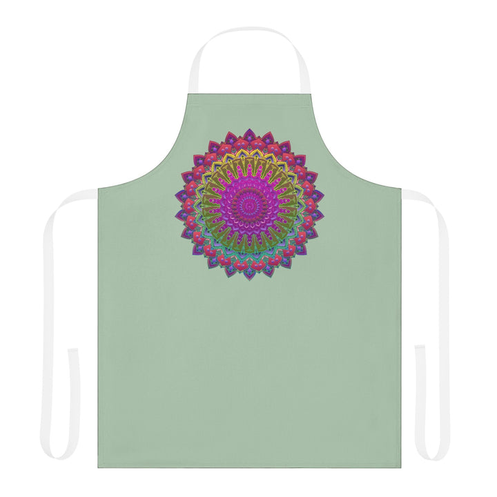 Sage Green Mandala Apron - Hand Drawn Art All Over Prints - Blululi