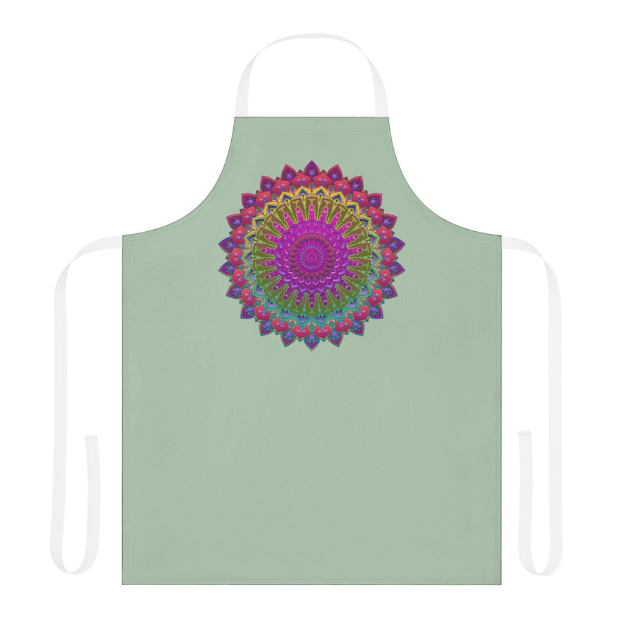 Sage Green Mandala Apron - Hand Drawn Art All Over Prints - Blululi
