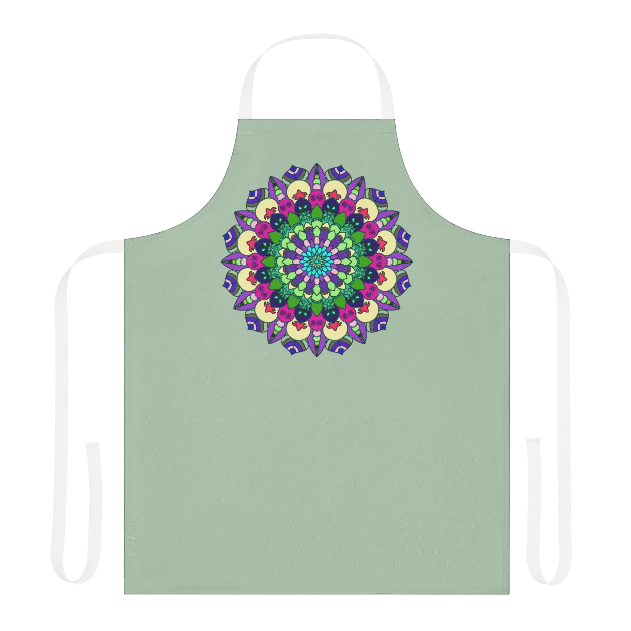 Sage Green Mandala Apron - Hand Drawn Art All Over Prints - Blululi