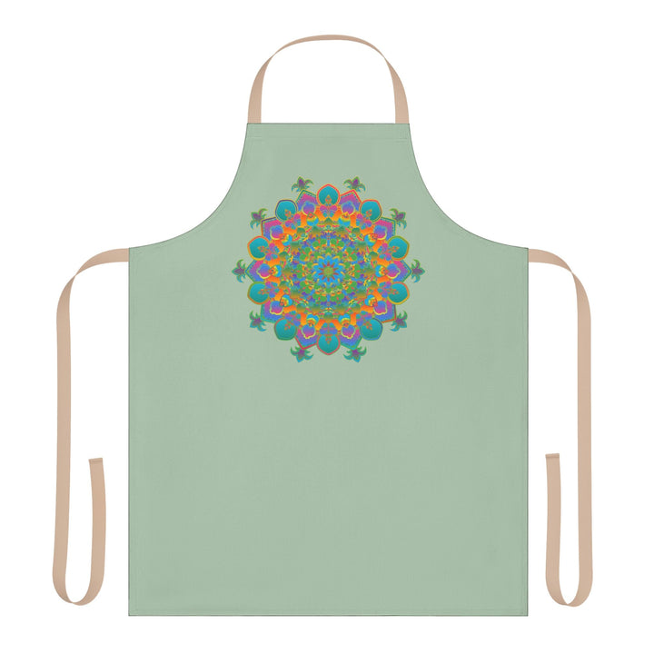 Sage Green Mandala Apron - Hand Drawn Art All Over Prints - Blululi