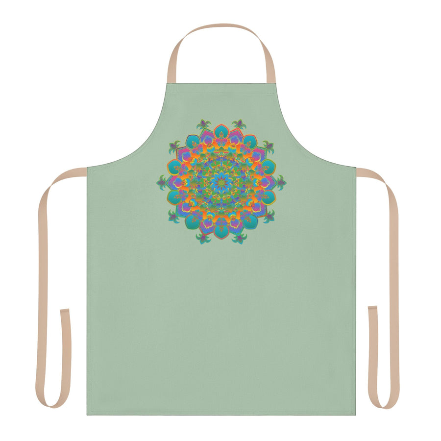 Sage Green Mandala Apron - Hand Drawn Art All Over Prints - Blululi