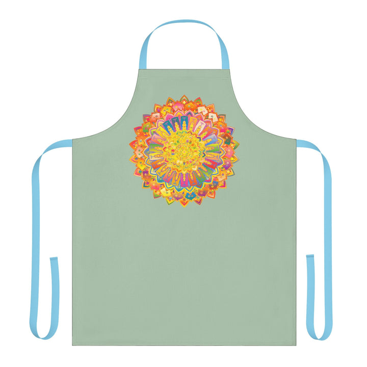 Sage Green Mandala Apron - Hand - Drawn Art All Over Prints - Blululi