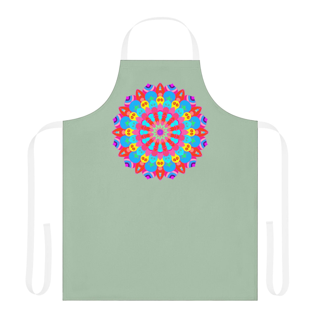 Sage Green Mandala Apron - Hand Drawn Art All Over Prints - Blululi