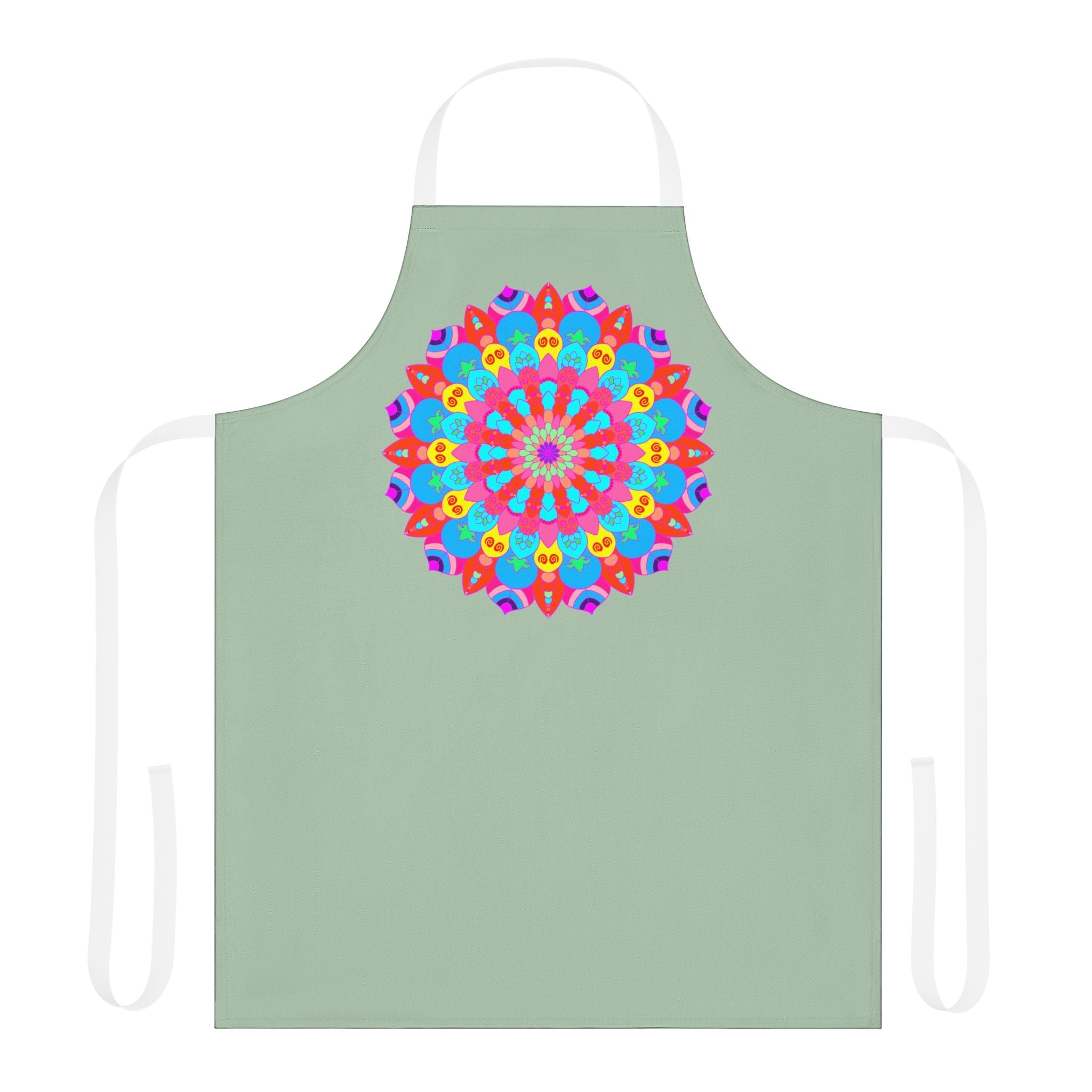 Sage Green Mandala Apron - Hand Drawn Art All Over Prints - Blululi