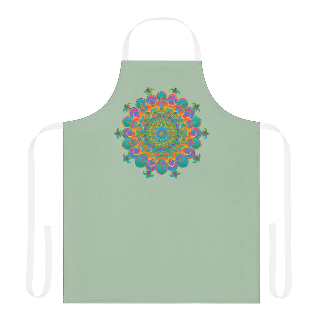 Sage Green Mandala Apron - Hand Drawn Art All Over Prints - Blululi