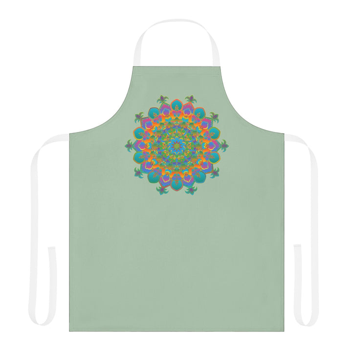 Sage Green Mandala Apron - Hand Drawn Art All Over Prints - Blululi