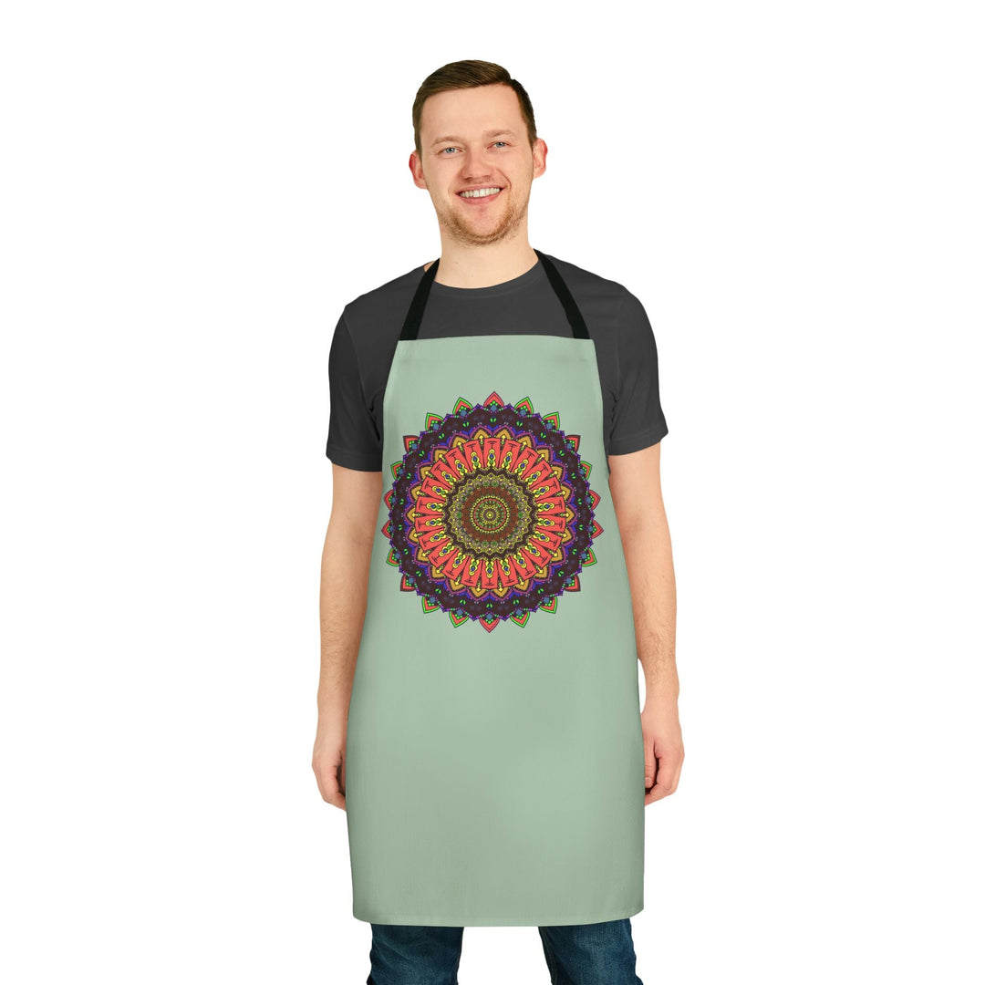 Sage Green Mandala Apron - Hand - Drawn Art All Over Prints - Blululi