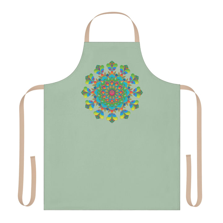 Sage Green Mandala Apron - Hand Drawn Art All Over Prints - Blululi