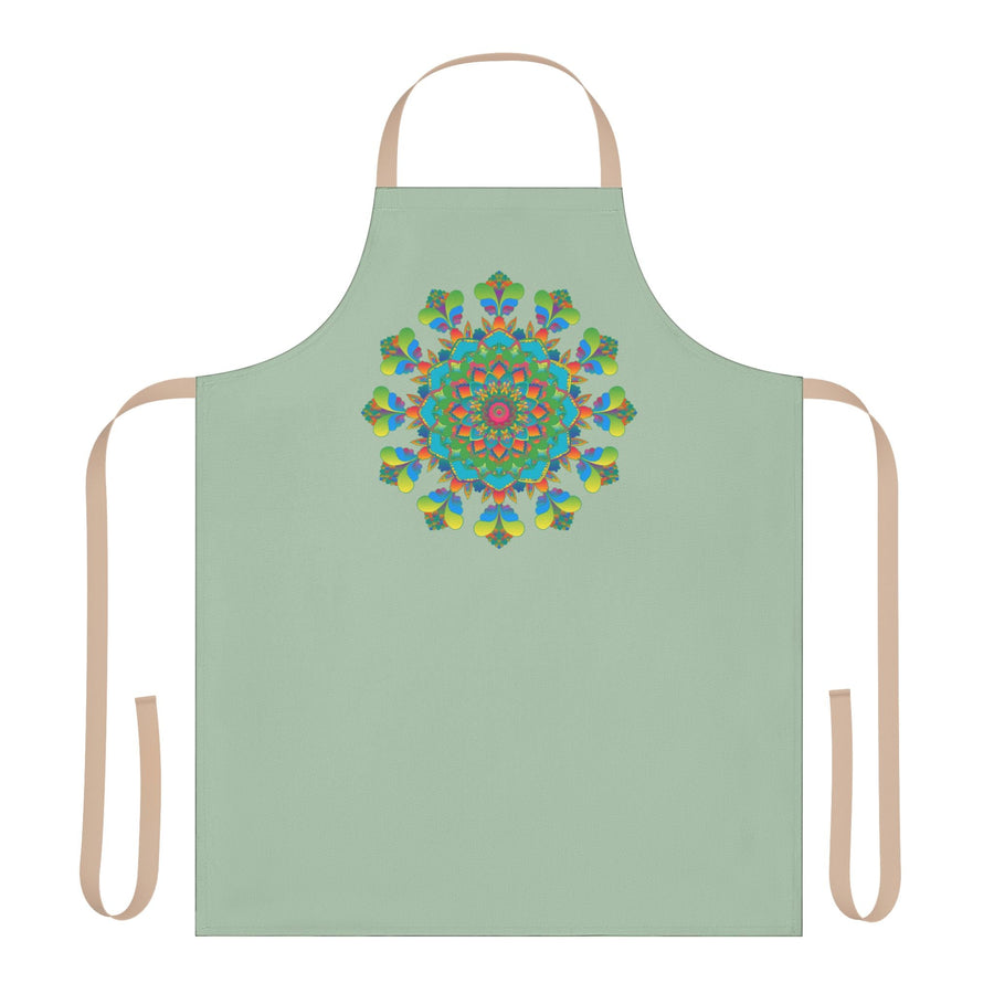Sage Green Mandala Apron - Hand Drawn Art All Over Prints - Blululi