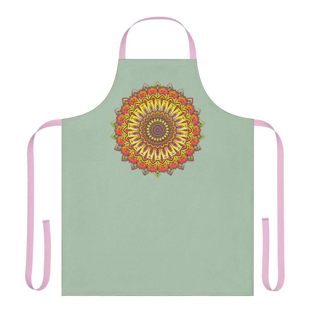 Sage Green Mandala Apron - Intricate Art All Over Prints - Blululi