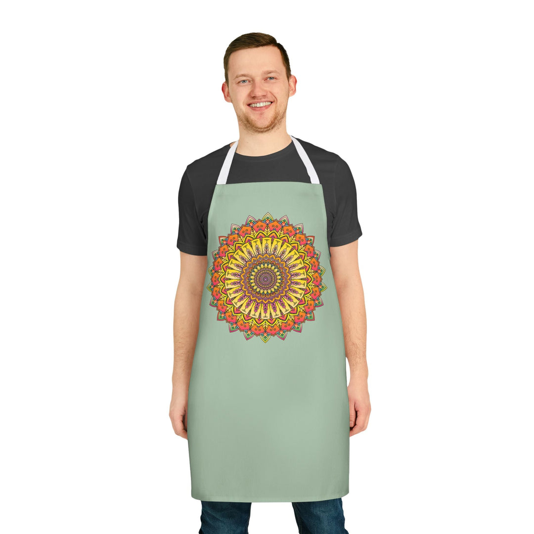 Sage Green Mandala Apron - Intricate Art All Over Prints - Blululi