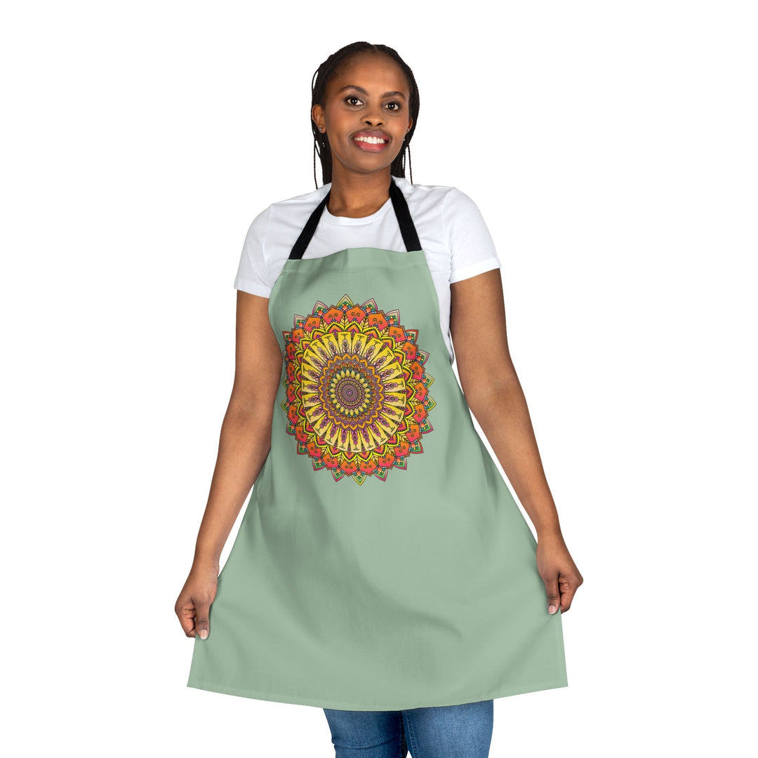 Sage Green Mandala Apron - Intricate Art All Over Prints - Blululi